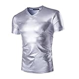 Metallische T-Shirts für Herren, kurze Ärmel, glänzende Tunika-Oberteile für Clubwear, V-Ausschnitt, solides Party-T-Shirt, Blusen-T-Shirt, schmal geschnittene, lässige Pullover für den Nachtclub