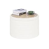 PINPLUS Hocker mit Stauraum Rund Sitzhocker mit Deckel, Faltbare Fußhocker Polsterhocker Couchtisch Ø56x40 cm für Wohnzimmer, Schlafzimmer & Flur, Weiß