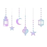 Eid Ramadans Girlanden zum Aufhängen, Dekoration, Set, Muslime, Party, bunt, Stern, Mond, funkelnde Luftschlangen, Banner, Ornament, Festival-Dekorationen, 6 Stück