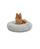 lionto Donutbett für Hunde und Katzen, Flauschiges Hundebett rund für kleine und große Heimtiere, Ø 60 cm, weiches Katzenbett aus kuscheligem Plüsch, Hundekissen mit extra Dicker Füllung, hellgrau