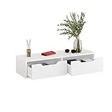 KOMTO Wandregal Weiß mit 2 Schubladen – Wandkommode für Schlafzimmer, Garderobe Hängeschrank, Schminktisch Wandmontage, Wandschublade | Nachttisch Hängend NOKA 100 x 32,5 x 22 cm