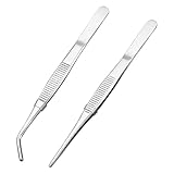 WOLMIK Edelstahl Pinzette, 16 cm, gebogen und gerade, rutschfest, 2 Stück für Wasserhaustiere, Korallen, Basteln, Kochen, Reparatur