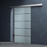 Mai & Mai Glasschiebetür komplettset Amalfi in 5-Milchglas Streifen, Griffart: Muschelgriff, BxH: 77,5x205cm, 15 mm Wandabstand, 8mm ESG-Sicherheitsglas