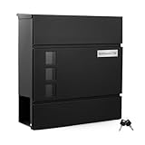 Zedelmaier Briefkasten mit Zeitungsfach personalisiert namensschild Edelstahl namensschild Briefkasten Wandbriefkasten mit hausnummer Edelstahl abschließbar Postkasten Schwarz (10 X 31 X 33 cm)