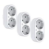 NEOVSUNY Steckdosenadapter 2-Fach mit Kindersicherung Mehrfachsteckdose Tragbar für Steckdose, Doppelstecker für Steckdose für Büro, Hause, Reisen, 2 Fach Steckdosen Weiß (3 Stücke)