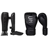 Venum Erwachsene Schienbeinshoner Challenger 2.0, Schwarz/Matt, XL, 2050-114 & Unisex Challenger 3.0 Boxhandschuhe, Black/Black, 14 Oz EU