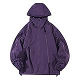 Ewleguzka Fahrradjacke für Herren, Winter-Laufjacke, Thermo, reflektierend, Kapuze, winddicht, leicht, faltbar, mit Taschen, Violett 2, 3XL, Violett 2, XXXL