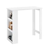 SoBuy Küchentheke Bartisch mit 3 Ablageflächen, Stehtisch für Kleine Räume, Hoher Tresentisch für Küche, Wohnzimmer oder Büro Weiß 112 x 106 x 57 cm FWT17-II-W