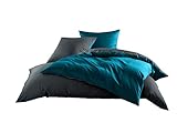 Mako Satin Baumwollsatin Wende Bettwäsche Garnitur - viele Farben und Größen (anthrazit - Petrolblau, 1x 135x200 + 1x 80x80 cm)