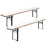 FXKS 2er-Pack Bierbankauflage Gepolstert,Bierzeltgarnitur Auflage, Bierzeltgarnitur Bankauflage 220x25x3cm XL,Waschbare Bierbankauflagen Gepolstert Auflage für Partyzeltgarnitur(Weiß,Wasserdicht)