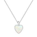 KristLand Moonlight Kette Damen Erstellt Weißer Opal Anhänger aus Sterlingsilber mit Anhänger Herz Liebe Form Geschenk für Frauen Mädchen Hochzeiten Party Opal Liebe