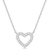 LOLIAS Herz Halskette Damen Silber 925 Kette Herz für Frauen Mädchen Süßes CZ Herz Offenes Herz Anhänger Silber Herzkette Halskette Schmuck Geschenk Einstellbare 17'/43cm Kette