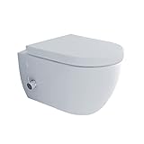 Alpenberger Taharet WC | Spülrandloses Hänge WC mit Eingebauter Einhebelarmatur & Anschluss-Schläuchen | Wand WC mit Abnehmbarer WC-Sitz Absenkautomatik | Keramik Toilette Made in Europa