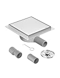 Neodrain Duschrinne Quadratisch Edelstahl Bodenablauf mit 360° Siphon Geruchsstop, Haarfilter 2 in1 Befliesbar Ablaufrinne Duschablauf 15 x 15 cm