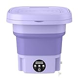 Auveach Mini Waschmaschine Mobile Waschmaschine, 8L Kapazität Tragbare Faltbare Reisewaschmaschine mit Schleuder für Camping Wohnmobil (Lila)