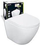 'aquaSu® Spülrandloses Wand-WC oCura mit WC-Sitz | Raumspar-WC: 45 cm Ausladung | Toilettensitz mit Absenkautomatik | Tiefspüler | Hänge-Toilette | Wandmontage | Sanitärkeramik | weiß | 04875 0