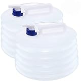 Tebery 2 Stück 10L Faltkanister Faltbarer Wasserkanister mit Zapfhahn, rund, lebensmittelecht (Faltbarer Wasserbehälter)