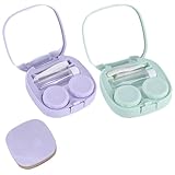 IENHDK 2 Stück Kontaktlinsenbehälter,Kontaktlinsen Einsetzhilfe,Kontaktlinsen Zubehör,Kontaktlinsen Aufbewahrung,Kontaktlinsenbehälter Weiche Linsen Für Reisen Zu Hause Im Freien Mit Spiegel