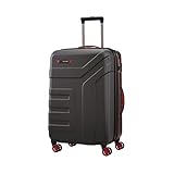 travelite 4-Rad Koffer Größe M mit Dehnfalte + TSA Schloss, Gepäck Serie VECTOR: Robuster Hartschalen Trolley in stylischen Farben, 072048-01, 70 cm, 79 Liter (erweiterbar auf 91 Liter), schwarz/rot