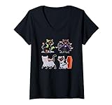 Damen Cat Boo Halloween Katzen Gruseliges Kätzchen Haustier Liebhaber Gruselig Gruselig T-Shirt mit V-Ausschnitt