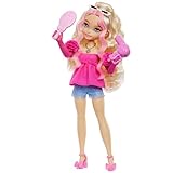 ​Barbie Dream Besties Puppe und Accessoires, bewegliche Barbie „Malibu“ Modepuppe mit welligem blonden Haar, 11 Teile zum Thema Make-up und Haare, HYC21