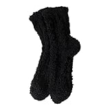 Socken Herren Damen Sportsocken, kuschelsocken, Wandersocken,Einfarbige Teppich-Plüschsocken für Damen, Winter, niedlich, verdickter Boden, zum Schlafen, Plüschsocken Socken (Black, One Size)