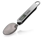 Arendo - Löffelwaage digital – 1 bis 500 g – Tara – 2 Löffelaufsätze – Skala 1: 5-25 ml, Skala 2: 10-50 ml – Hold – Auflösung 0,1 g – Energiesparfunktion – Einheiten g, oz, ml
