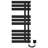 Badheizkörper Elektrisch, Matt Schwarz Handtuchheizkörper Elektrisch, 1100x500mm Intelligente Konstante Temperatur Heizkörper, Handtuchtrockner Wandmontage, Handtuchwärmer mit LED Anzeige-Black Right