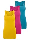 VERO MODA Damen VMMAXI My Soft Long Tank TOP GA 3PACK Bumblebee, Cabaret, Caneel BayXL