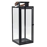 Dekovita 42cm Laterne in Schwarz - Gartenlaterne mit Glas-Scheiben und Kunstleder-Henkel - Metall Deko-Laterne Windlicht