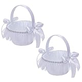 Blumenkörbe für Hochzeiten, 2 Stück Hochzeit Blumen Mädchen Korb Romantische Rustikale Hochzeit Blumenkorb Blumenkörbe Blumenkinderkörbchen Blumendeko Satin Spitze Bogen Blumenkorb Für Party Tischdeko