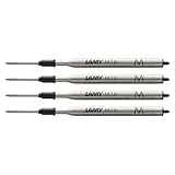 LAMY M16 4er Set Kugelschreiber-Großraummine aus Metall - Original Ersatzmine für alle Lamy Kugelschreiber Modelle - dokumentenecht - Strichbreite Mittel in Tintenfarbe schwarz