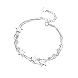 Damen Armband Layered Armband Doppelt Kette Armband Damen Silber 925, Das Geschenke für Frauen, Charms Personalisierter Schmuck, Einstellbar ArmbäNder Damen Armband für Frau Armkette Edelstahl