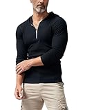 Muscle Alive Herren Mode Sweatshirts Viertelreißverschluss Sportlich Fitness Hoodies Pullover Langarm Slim Fit Schwarz L