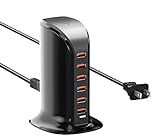 ADRICY USB-Ladegerät, 6 Ports, 50 W, Multi-USB-Tower-Ladestation für mehrere Geräte, iPhone 14/14 Pro/14 Pro Max/13 Pro/13 Pro Max, Android usw