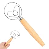 LACHT Dänischer Teigbesen Dänische Teig Schneebesen Edelstahl Doppellöchern Zum Schnellen Mischen Mit Holzgriff Brotteig Schneebesen Für Backen, Brot, Teig, Gebäck, Dessert, Pizzateig.