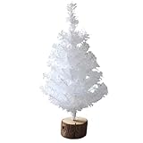 yomoe Mini-Weihnachtsbaum für Tischplatte, weißer Weihnachtsbaum, kleiner Weihnachtsbaum mit Holzsockel, für Schreibtisch, Zuhause, Weihnachtsdekoration, 40 cm