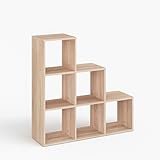 KOMTO Treppenregal Stufenregal - Raumteiler Regal Bücherregal mit 6 Fächern 30x30 cm Würfelregal | Bookshelf Sonoma Eiche Vexo