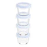Amazon Basics ABL001 Glasaufbewahrungsbehälter, 4 Stück, 120 ml, transparent mit blauen Deckeln