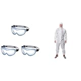 3M Fahrenheit Schutzbrille 71360-00012 & 4515 Schutzanzug, Typ 5/6, Größe L, Weiß