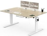 Devoko Höhenverstellbarer Schreibtisch 140x80cm mit Typ-C Ladeanschluss, Schreibtisch Höhenverstellbar Elektrisch, Mobiler Elektrisch Computertisch mit Kabel Management Tray, Eiche