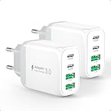 40W USB C Ladegerät, Cshare 2-Pack 4 Port Schnellladegerät Mehrfach mit PD 3.0 USB-C und USB-A Adapter für iPhone 15/14/13/12 Pro Max/Plus,iPad,Samsung Galaxy,Google, Tablet,Android,Handy Ladestecker