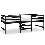 vidaXL Massivholz Halbhochbett Kiefer 90x200cm Schwarz Holzbett Einzelbett Hochbett Bett Mittelhoch Bettgestell Massivholzbett Gästebett Schlafzimmerbett