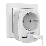 TESSAN USB Steckdose, Steckdose 4000W mit 2 USB Anschluss 2,4A, Steckdosenadapter USB Adapter Steckdose Schuko Stecker mit USB, Netzstecker mit USB Ladegerät, Ladestecker USB Netzteil für Phone