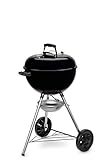Weber Original Kettle Holzkohlegrill, Ø 47cm Grillfäche, BBQ Grill mit porzellanemaillierten Deckel & Kessel, Deckelthermometer, One-Touch Reinigungssystem - Schwarz (13101004)