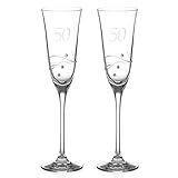DIAMANTE Swarovski Champagnergläser zum 50. Geburtstag oder Jahrestag – Paar Champagnergläser mit handgeätzten '50' mit Swarovski-Kristallen