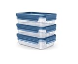 Emsa Clip & Close Eco Frischhaltedosen-Set, 3-teilig, 0,8 L, Öko-Design, auslaufsicher, hygienisch, mikrowellen-/gefrier-/spülmaschinengeeignet, BPA-frei, Blau, N1171700