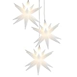 Ideen mit Herz 3-D LED-Sterne-Trio | Je Ø 10 cm | 3 LED-Lämpchen in Warmweiß | Mit Timer-Funktion (6 Stunden AN | 18 Stunden AUS)