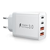 USB C Ladegerät, 40W 4 Ports Schnellladegerät, Mehrfach Ladestecker mit USB-C und USB-A, PD3.0 Power Netzteil für iPhone 16 15 14 13 12 11 Pro Max XR SE, iPad, Samsung, Netzteile für Handys