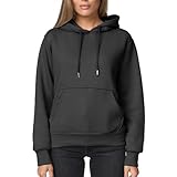 Smith & Solo Hoodie Damen – Kapuzenpullover Frauen Baumwolle Long, mit Kapuze Pullover Sweatshirt Rundhals, Slim Fit Freizeit Sport Langarmshirt, Hoodies Training - Pulli Streetwear (M, Anthrazit)